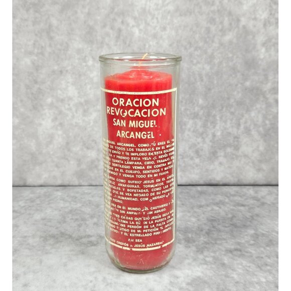Prayer to Saint Michael Angel San Miguel Red Glass Candle Botanica Shamanic 8.5" - Picture 9 of 11
